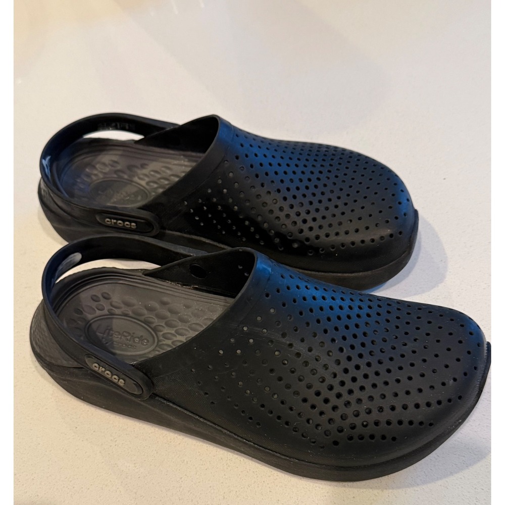 Crocs LiteRide Clogs Mens 7 Womens 9 Black Smoke Athletic Slip On Shoes